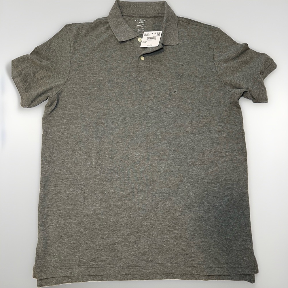 NWT American Eagle Super Soft Polo Shirt Gray Men's Large Tall LT Golf Casual